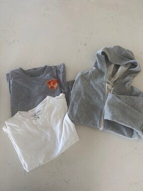 Crewcuts Gray Zip Hoodie with White Tee and Gray Pizza Pocket Tee